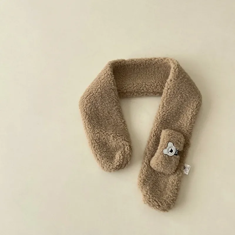 Winter Coral Fleece Pure Color Collar Children Soft Scarf Baby Boy Girls Plush Little Bear Neck Warm Scarves Outdoor Neckerchief baby scarf
