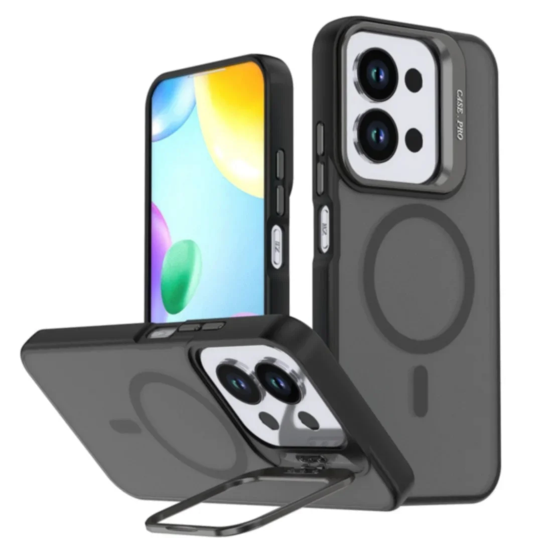 Luxury Magnetic Matte Translucent Phone Case with Metal Lens Stand and Shockproof Design
