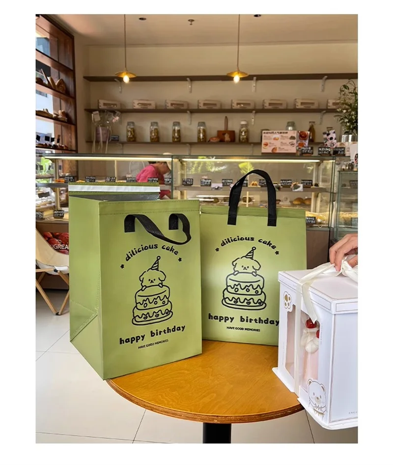 10pcs Green Insulated Tote Bags Non Woven Fabric Reusable Shopping Bags for Food Delive... - UGI Packaging