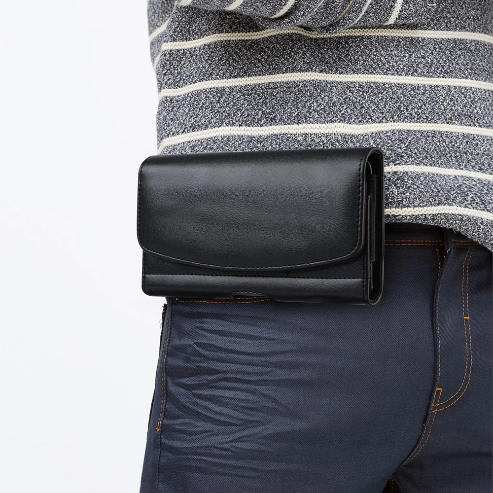 Universal Leather Phone Holster Belt Clip Case - Men's Waist Bag Cover