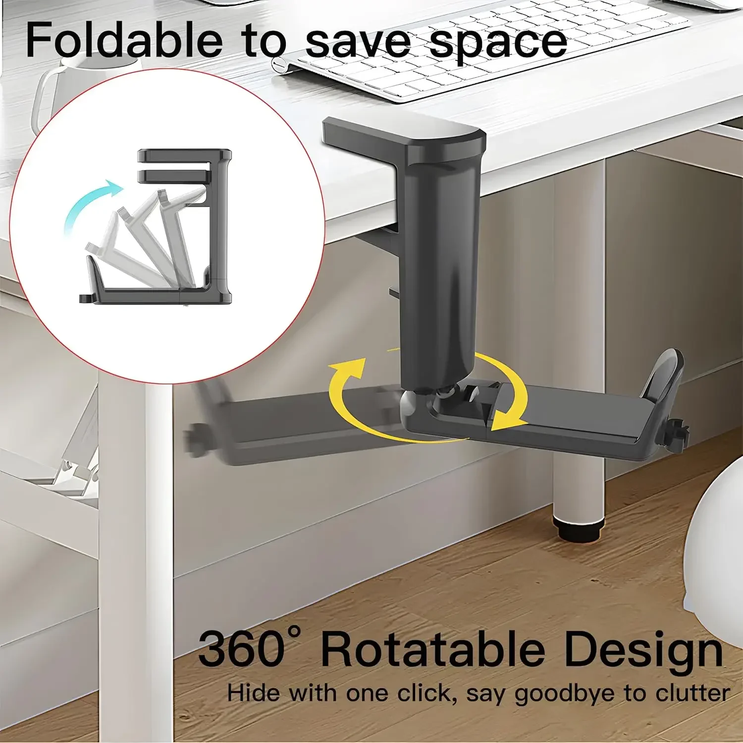 Adjustable Clamp Headphone Holder Headset Stand 360°Rotating Clamp-on Earphone Holder Hanger Hook with Cable Clip Organizer