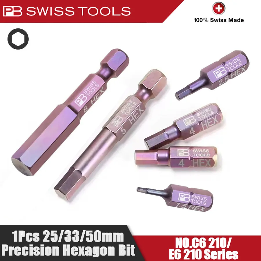 PB SWISS TOOLS 1개 25/33/50mm 정밀 육각 비트 결합 비트 드라이버 비트 나사 NO.C6 210/E6 210 시리즈