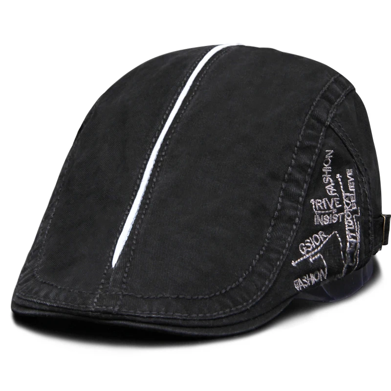Men Beret Fashion Cotton Letter Flank Embroidery Cap Casual Soft Top Retro Literary Forward Caps Driver Hat Peak Berets - 2