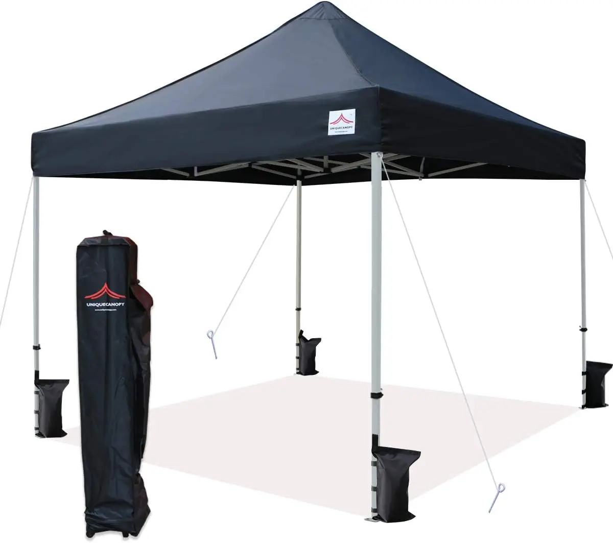 

10'x10' Ez Pop Up Canopy Tent Commercial Instant Shelter with Heavy Duty Roller Bag, 4 Canopy Sand Bags, 10x10 FT Black