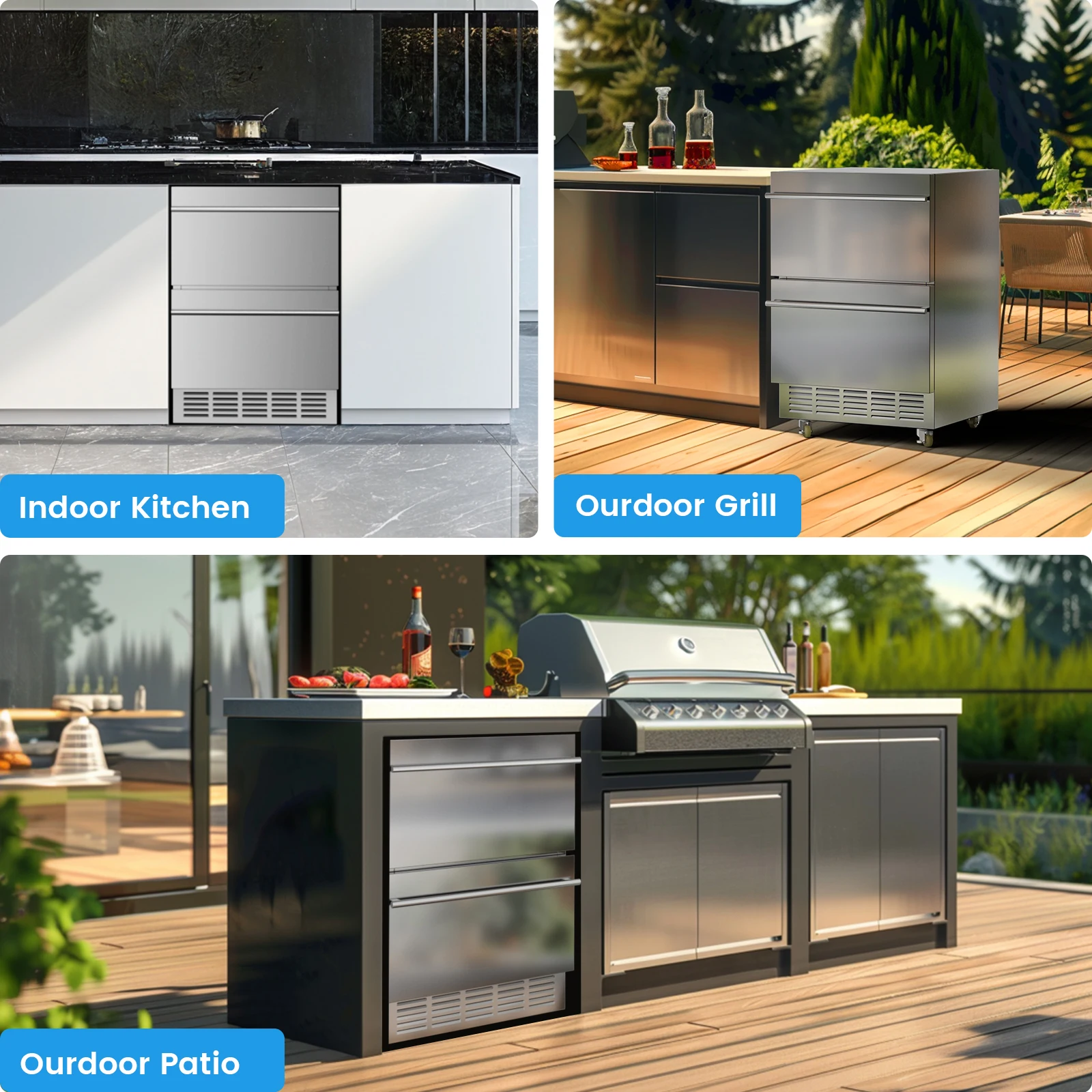 15 inch / 24 inch / 30 inch Beverage Refrigerator Stainless Steel Under Counter Beer Beverage Fridge Indoor/Outdoor Beer Cooler 6