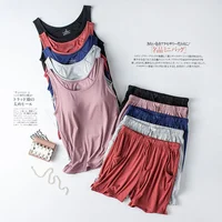 Summer new women's modal pajamas two-piece vest + shorts with chest pad lingerie seamless cup camisole homewear set pajama