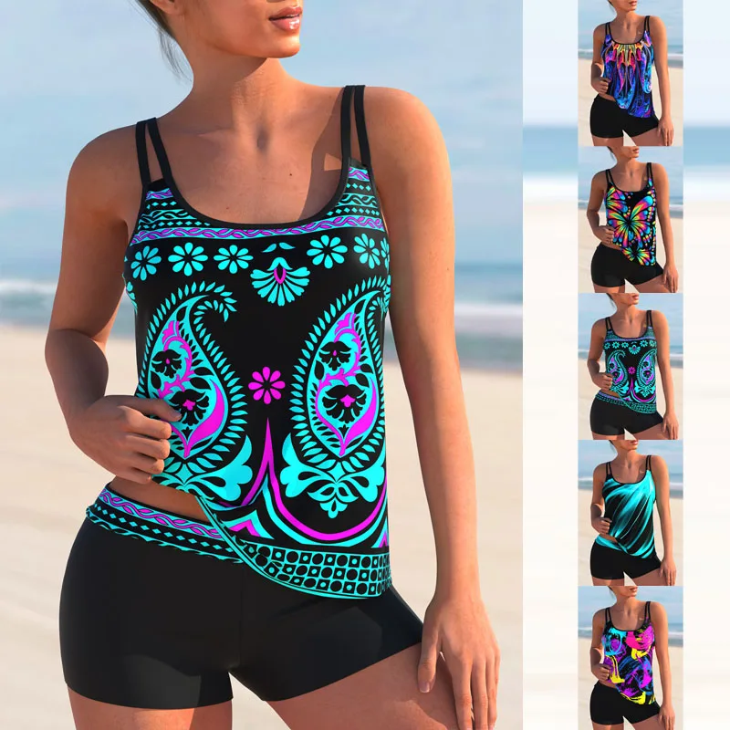 

2023 Women's Fashion Monokini Swimwear Two Piece Beach Swimwear Print Tankinis Summer Beach Wear Swimming New Tankinis Set