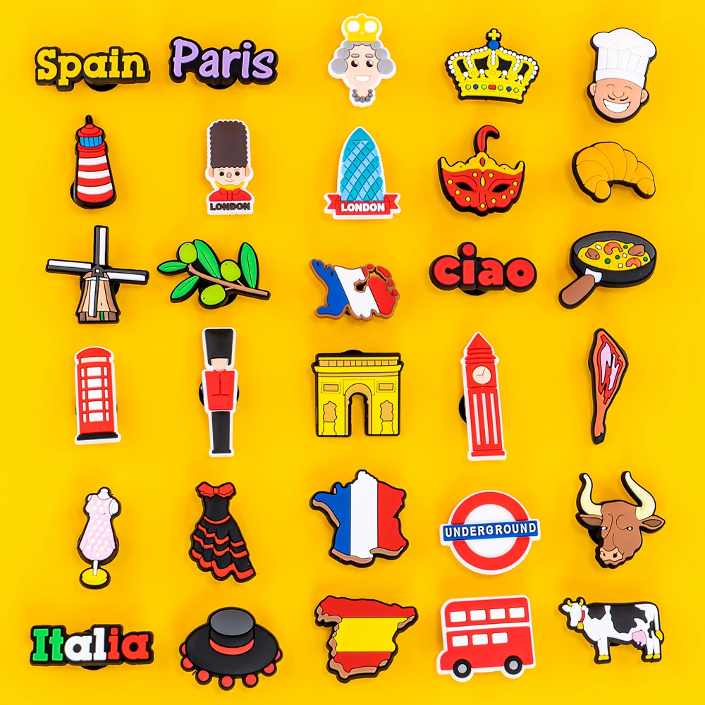 1/30PCS European Style Shoe Charms Set Croissant Pinwheel Shoe Accessories Pins For Clog fit Women Men Kids Buckle Pendant shoe charms
