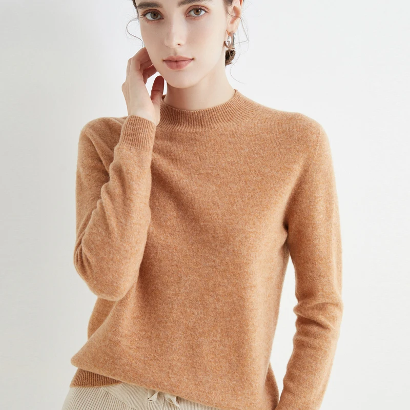 100% Wool First Line Ready-To-Wear Ladies Pullover Pure Wool Sweater Half Turtleneck Cashmere Jumper Basal Top Female Jacket 22