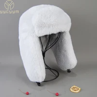 2025 Winter Russian Man Woman White Skin False Rex Rabbit Fur Hats Luxury False Rex Rabbit Fur Cap Unisex False Fur Bomber Hat 1