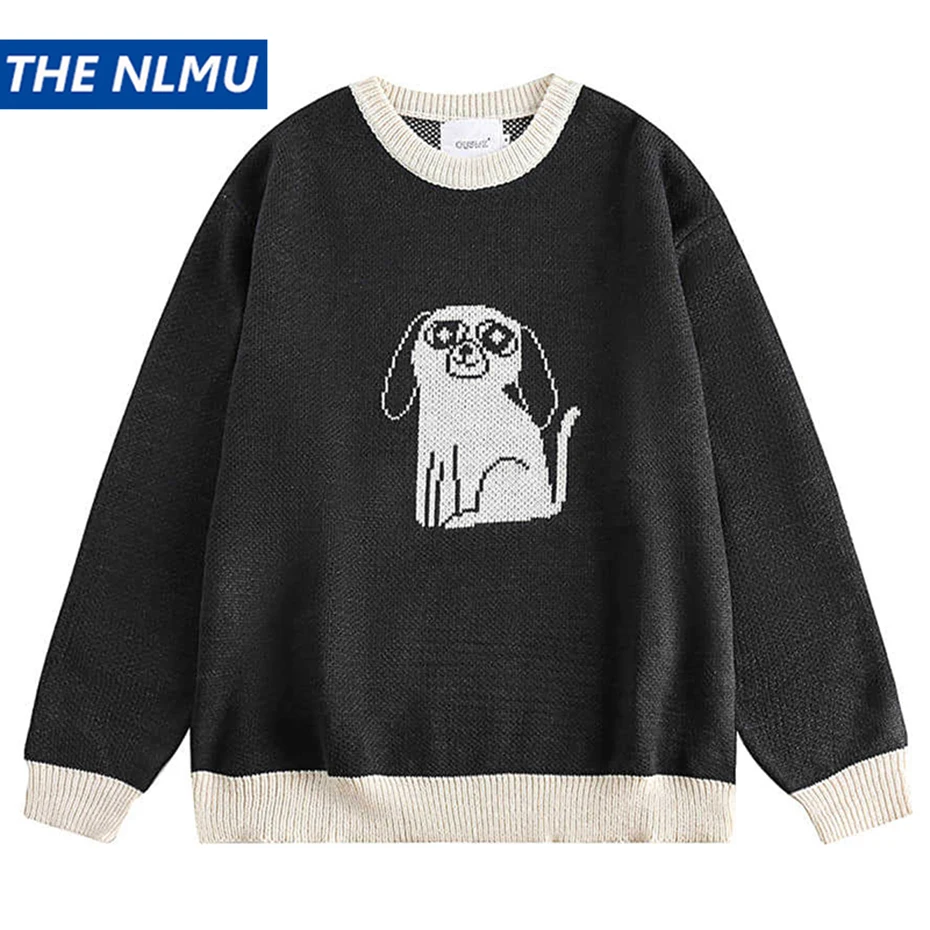 

2023 Men Sweater Cartoon Dog Graphic Crewneck Knitted Jumper Pullover Autumn Winter Casual Sweaters for Male