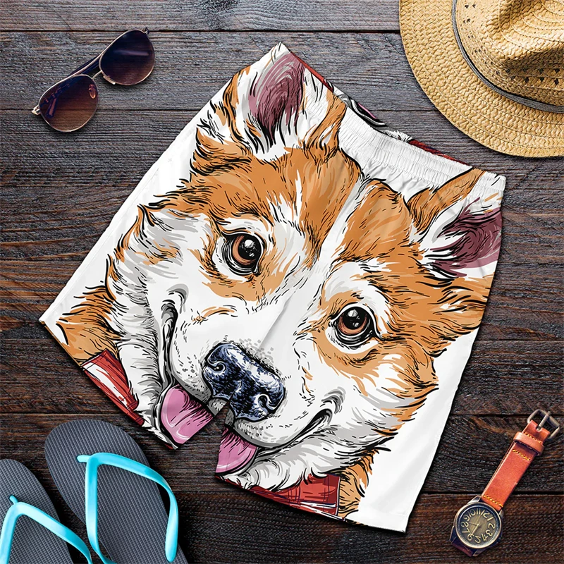 Funny Anime Corgi Graphic Beach Shorts For Men 3D Print Dogs Board Shorts Sports Gym Swim Trunks Swimsuit Homme Cool Ice Shorts 4