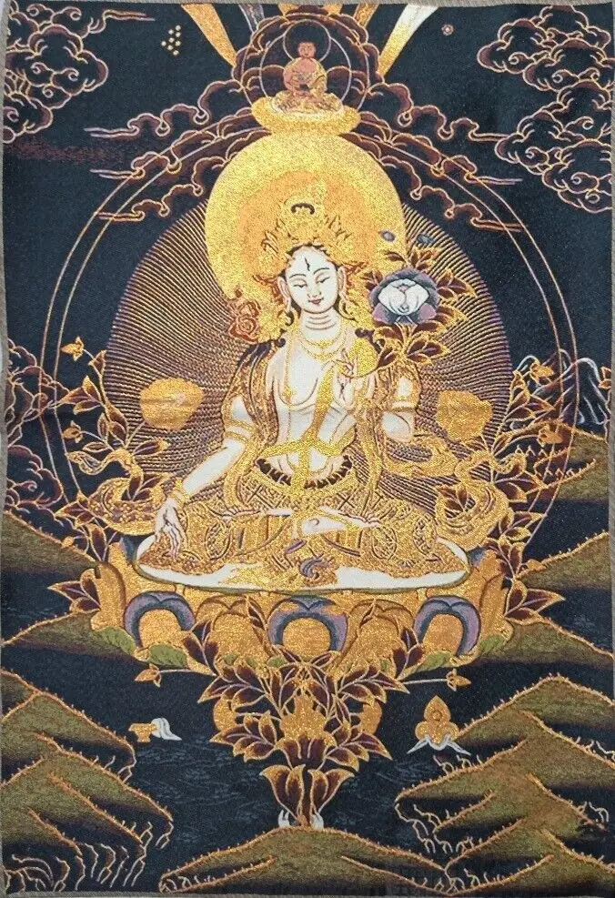 

36" Tibetan Silk Hand embroidery Buddha of Nepal Thangka Tara Statue goddess statue decoration living room decoration