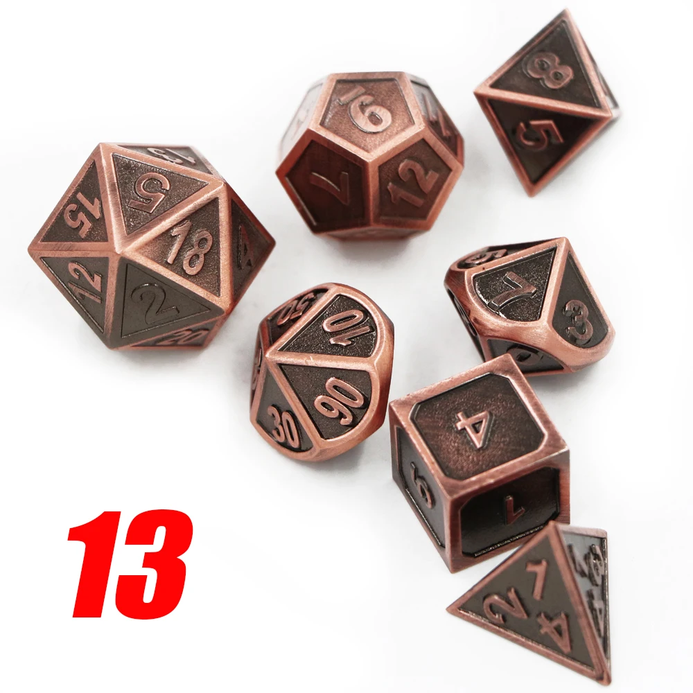 IMDG 7pcs/set Creative RPG Game Dice Polyhedron Metal Dice Cubes Retro Color Digital Game