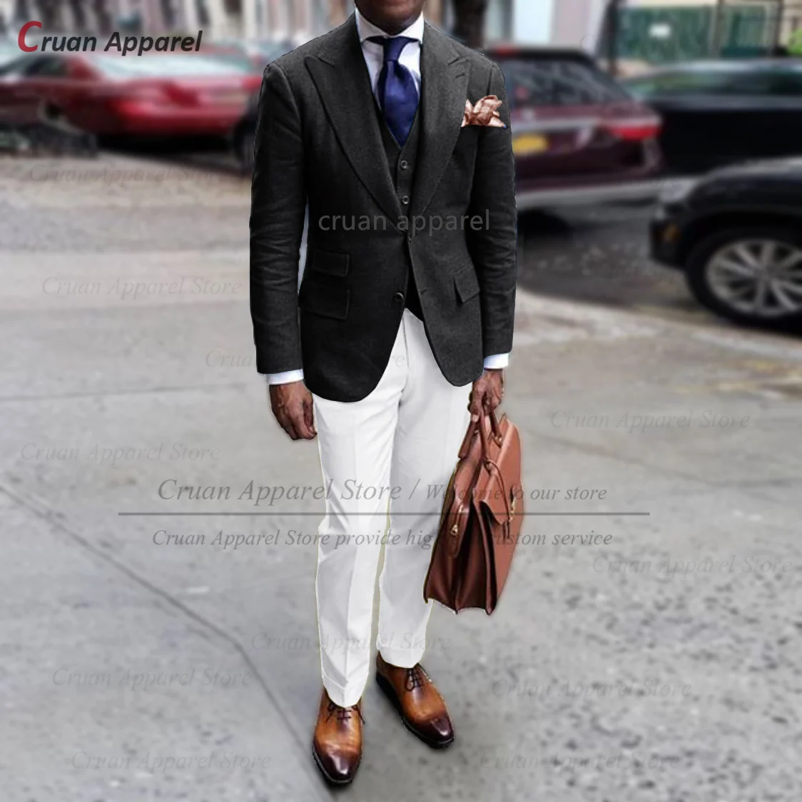 Classic Denim Suit Sets For Men Fashion Party Single Breasted Blazer Vest Two Pieces Formal Banquet Male Business Outfits