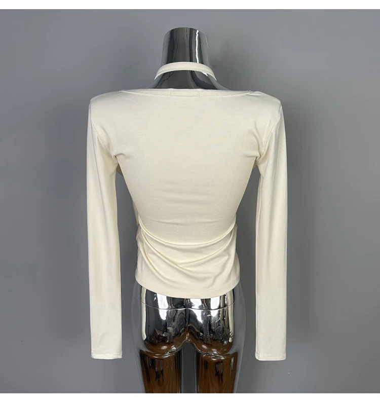 Sexy Hottie Slim Fit Vielseitige Elegante frauen Top Koreanische Dongdaemun Neckholder Langarm T-Shirt Frühling Neue Solide Stricken tees – Detail 22