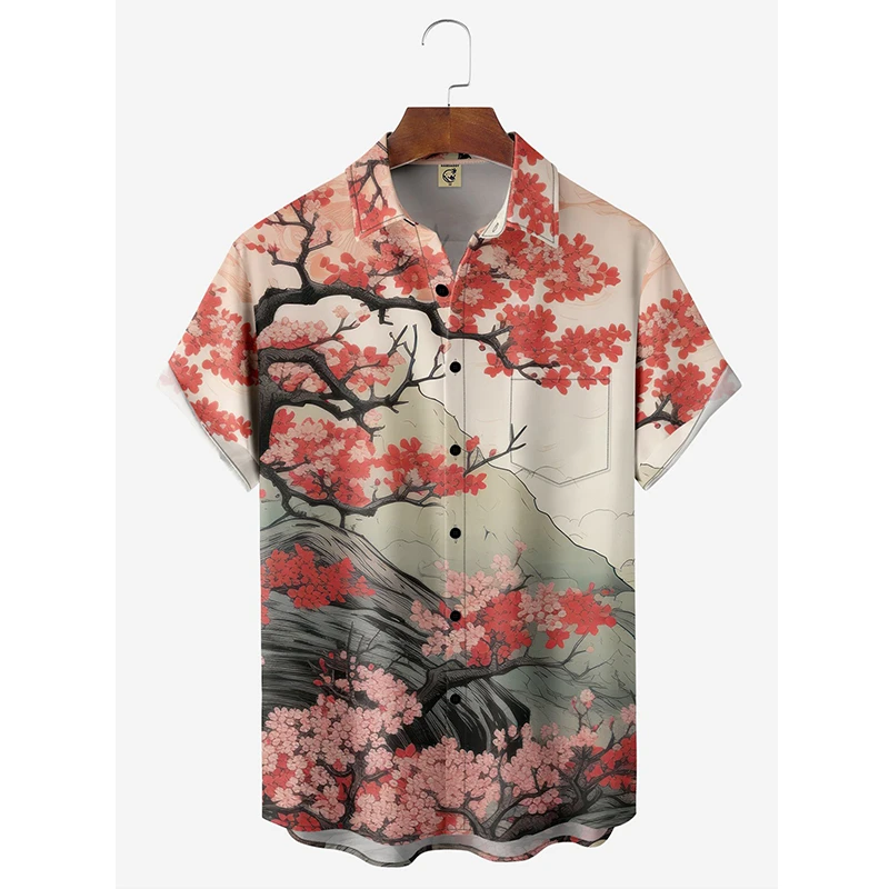 thumbnail image 1 of Camisas hawaianas de verano para hombre, blusas con estampado de plantas, ropa de moda informal, blusas de solapa con estampado de bambú de gran tamaño, camisa masculina, 1 of 5