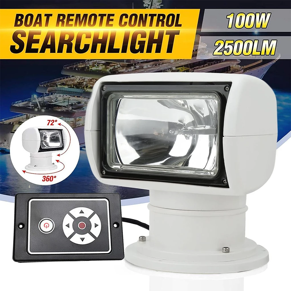 100W Marine Boat Spotlight Remote Control Waterproof LED Searchlight 360 Degree for Truck Off Road Car Boat Marine Driving Light