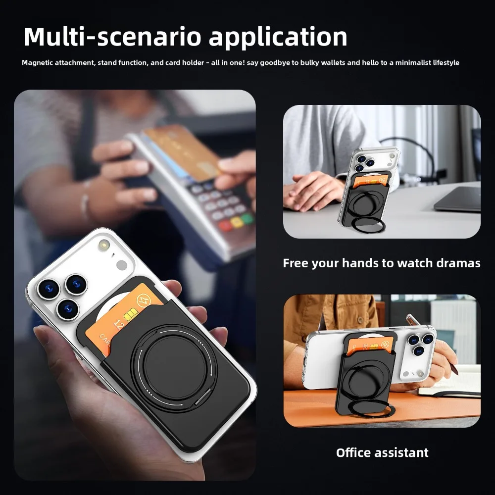 360 Rotating Ring Stand For Magsafe Magnetic Card Holder Wallet Case For iPhone 17 Pro Max 16 15 For Samsung S25 S26 Ultra
