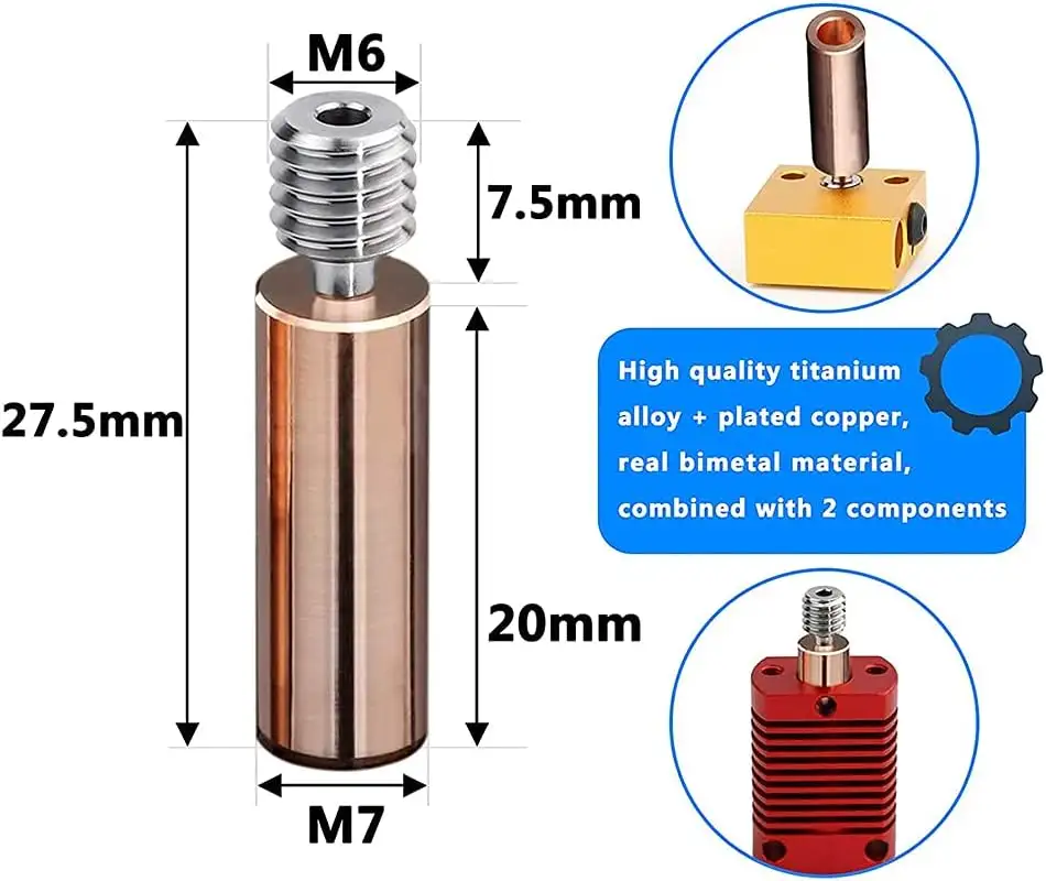 2PCS All Metal Bimetal Heatbreak Copper Titanium TC4 Throat High Temperature for CR10 V3 S4 S5 Ender 3 V2 Ender3 pro Ender 5 CS3 image 3