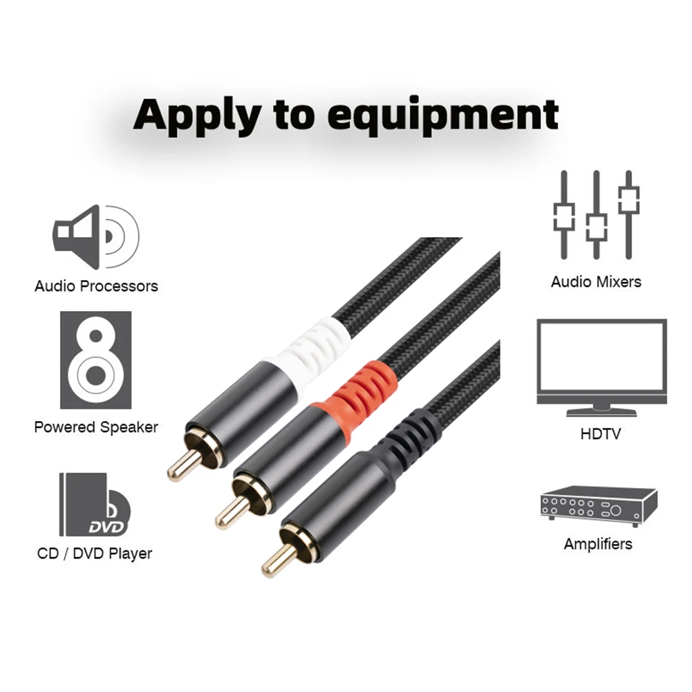 1/2/3/5M Subwoofer Y Cable 1 RCA Male To 2 RCA Male Audio Cable RCA To Dual RCA Audio Cable Splitter for TV Amplifier DVD Player