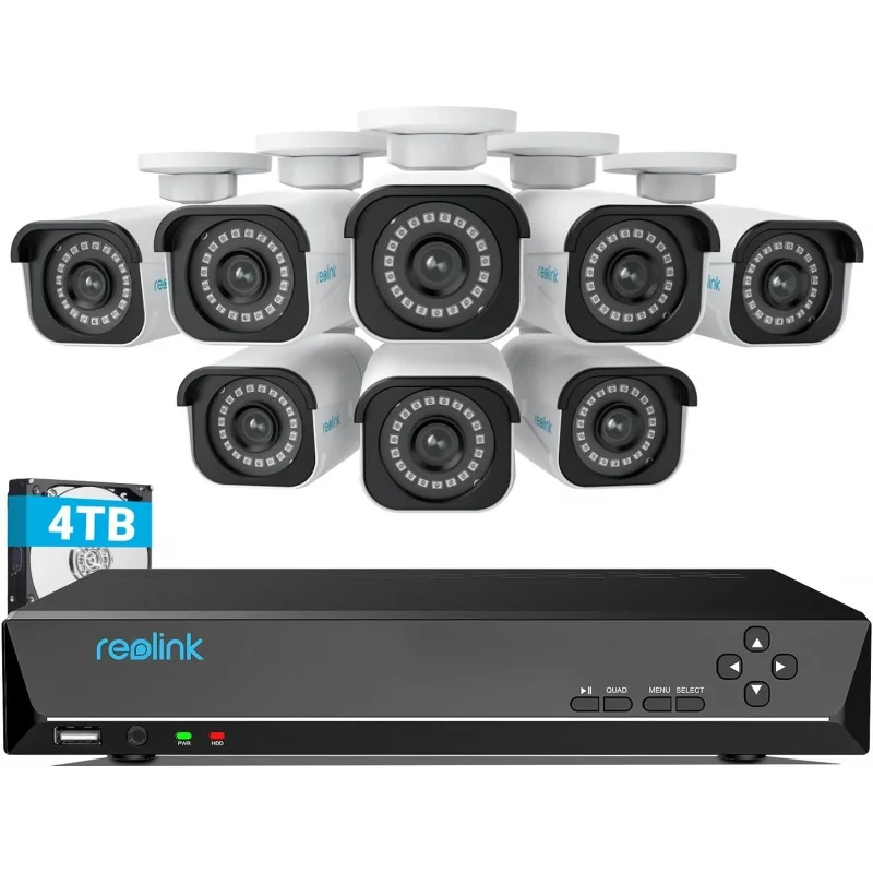 

REOLINK 4K Security Camera System, RLK16-800B8 8pcs H.265 PoE Wired with Person Vehicle Detection, 8MP/4K 16CH NVR with 4TB HDD