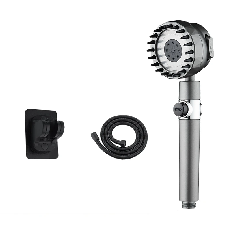 Soffione Doccia Booster Ad Alta Pressione Con Tubo E Staffa Da 2 M, 3 Modalità, Soffioni Doccia A Cascata Con Arresto Di Risparmio Idrico Al 49.5%