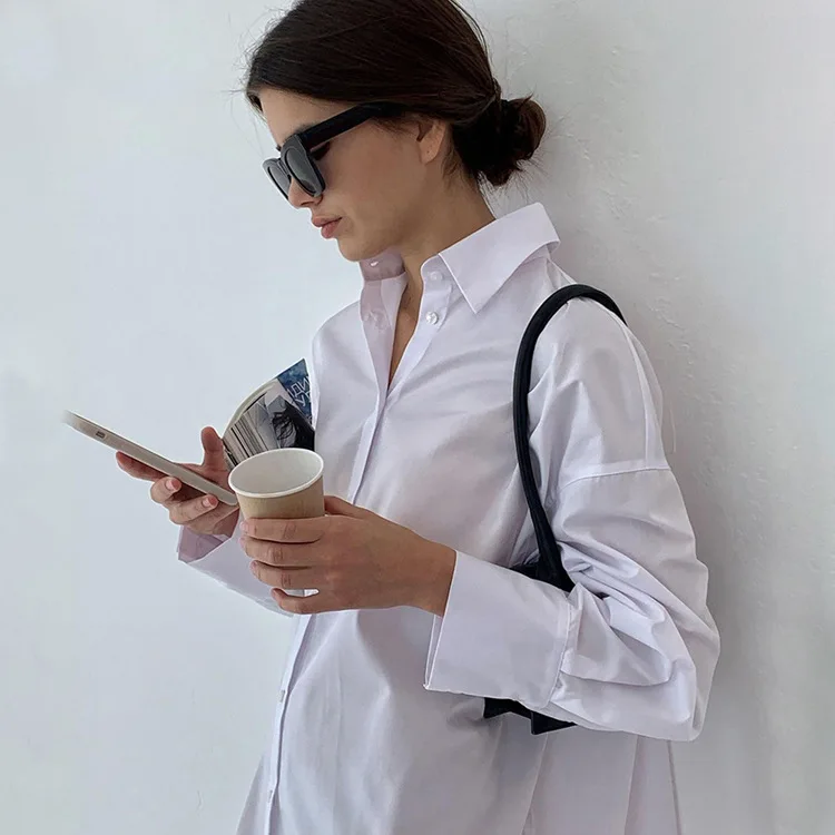 White Loose Fashion Shirts For Women See-Through Patchwork Cardigan Coat Lapel Slim Long Sleeve Oversized Blouse Shirt
