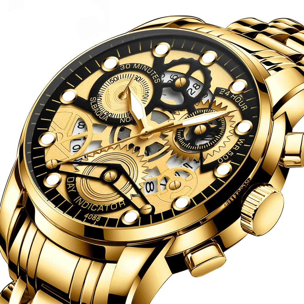 

Men's Hollow Fashion Quartz Watch Stainless Steel Waterproof Luminous Fashion Men's Watch Automatic Calendar Relogio Masculino