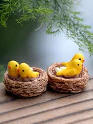 Charming Fairy Garden Resin Figurine Set with Birds and Mini Nest (Yellow)