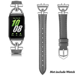 Premium Metal and Leather Strap for Galaxy Fit 3 - Stylish Smart Watch Wristband Accessory (Grey)
