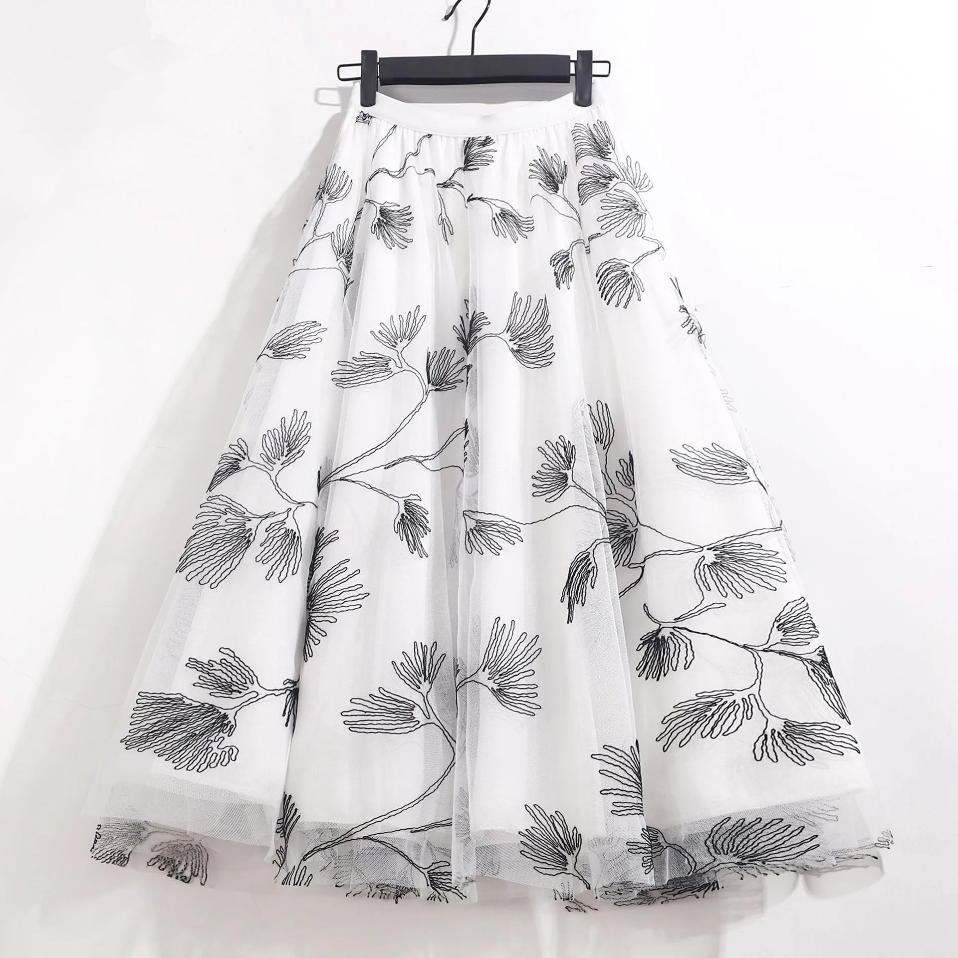 

Skirts Womens Spring 3 Layers Princess Embroidery Tulle Mesh Pleated Skirt Saia Female Jupe Summer Tutu Skirts Faldas Mujer Moda