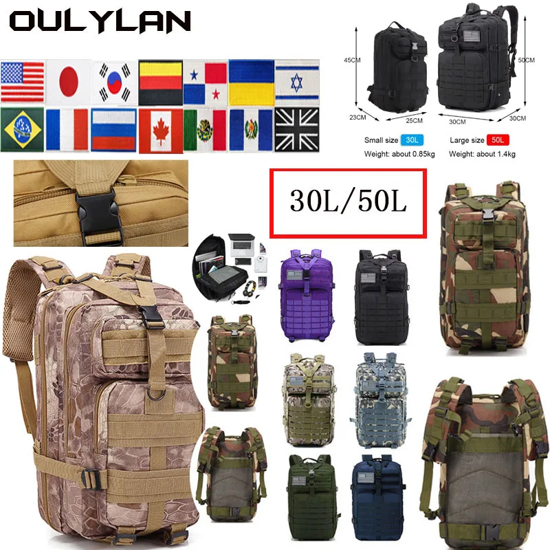 OULYLAN 전술 배낭 여성용 캠핑 장비, 스포츠 전술 하이킹 용품, 트레킹 등산 여행 가방, 남성용 배낭