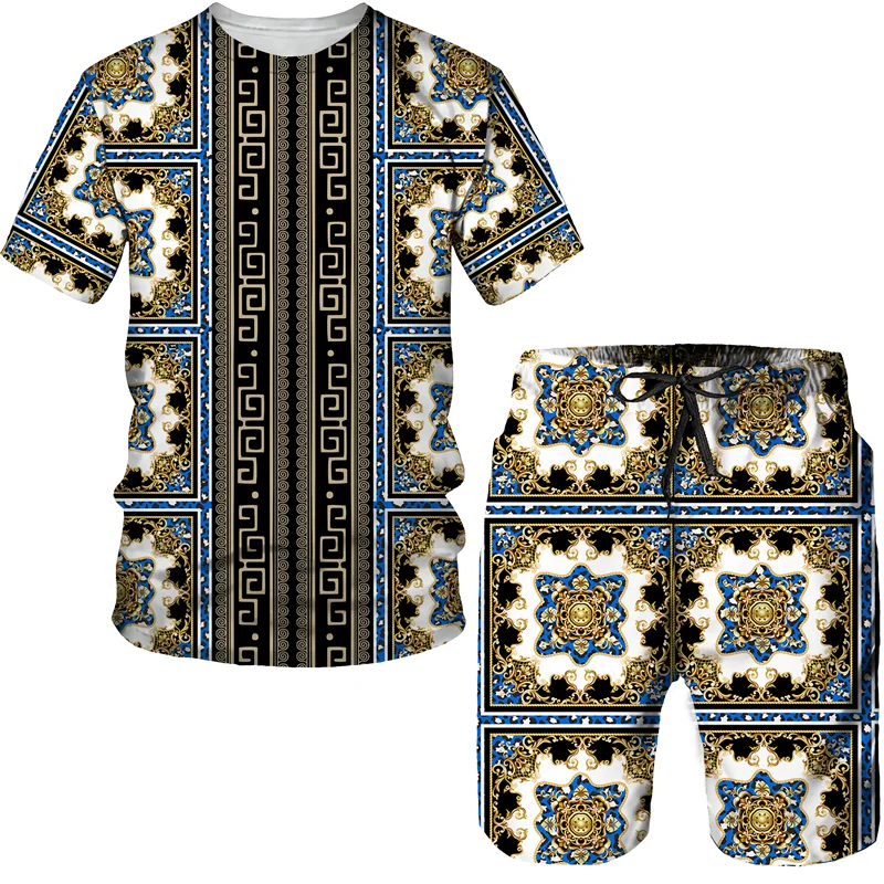

Luxury Vintage 3D Print Men's Tee/Shorts/Set Brand Fashion Baroque Style Tracksuit Casual Streetwear Clothes Male Jogger Outfits