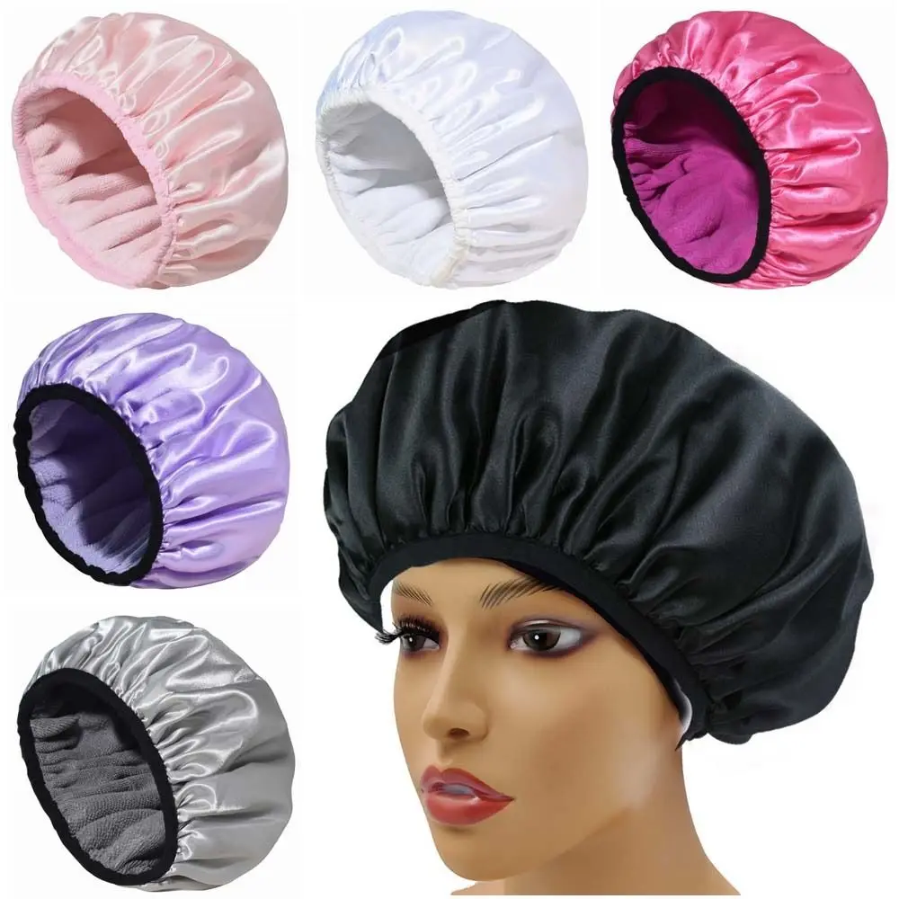 

Shower Cap Terry Cloth Lined EVA Exterior Reusable Triple Layer Waterproof Large Bath Hair Cap for All Hair Hotel Travel