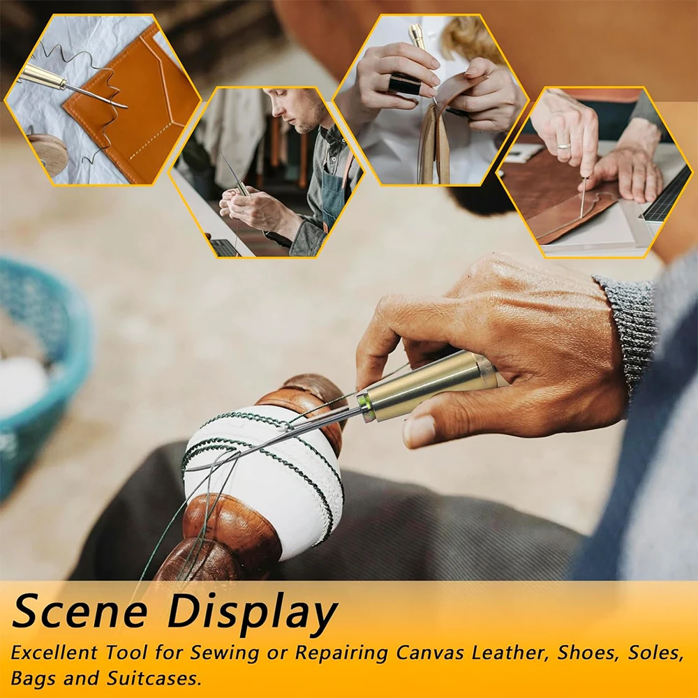 Leather Sewing Needles Kit Contains Silver Stainless Steel/Copper Alloy Sew Awl 4 Piece Needle Suitable for Leather Canvas Tent