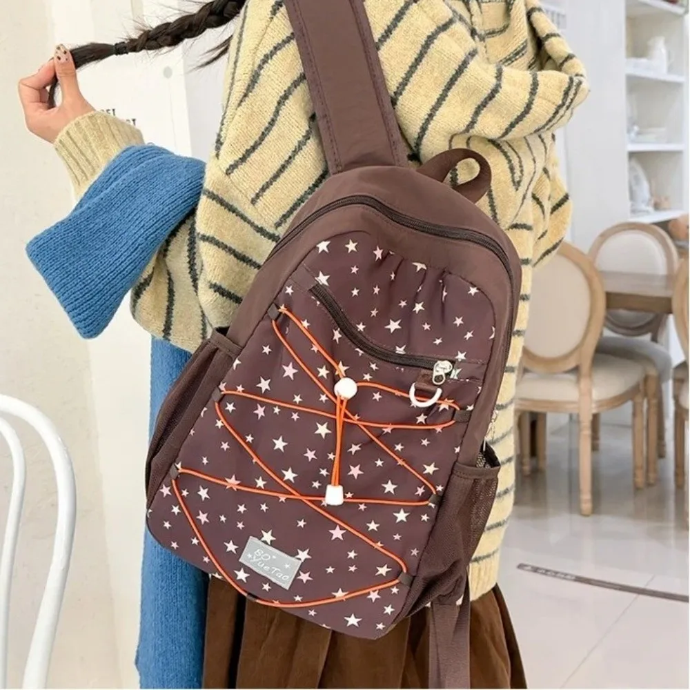 Trendy Nylon Outdoor Backpack Large Capacity Star Print School Bag Wear-resistant Korean Style Women's Backpack Adults 3