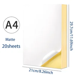 20 Sheets A4 White/Kraft Printable Self-Adhesive Sticker Label Paper - Matte and Glossy Finish (A4 Matte 20sheets)