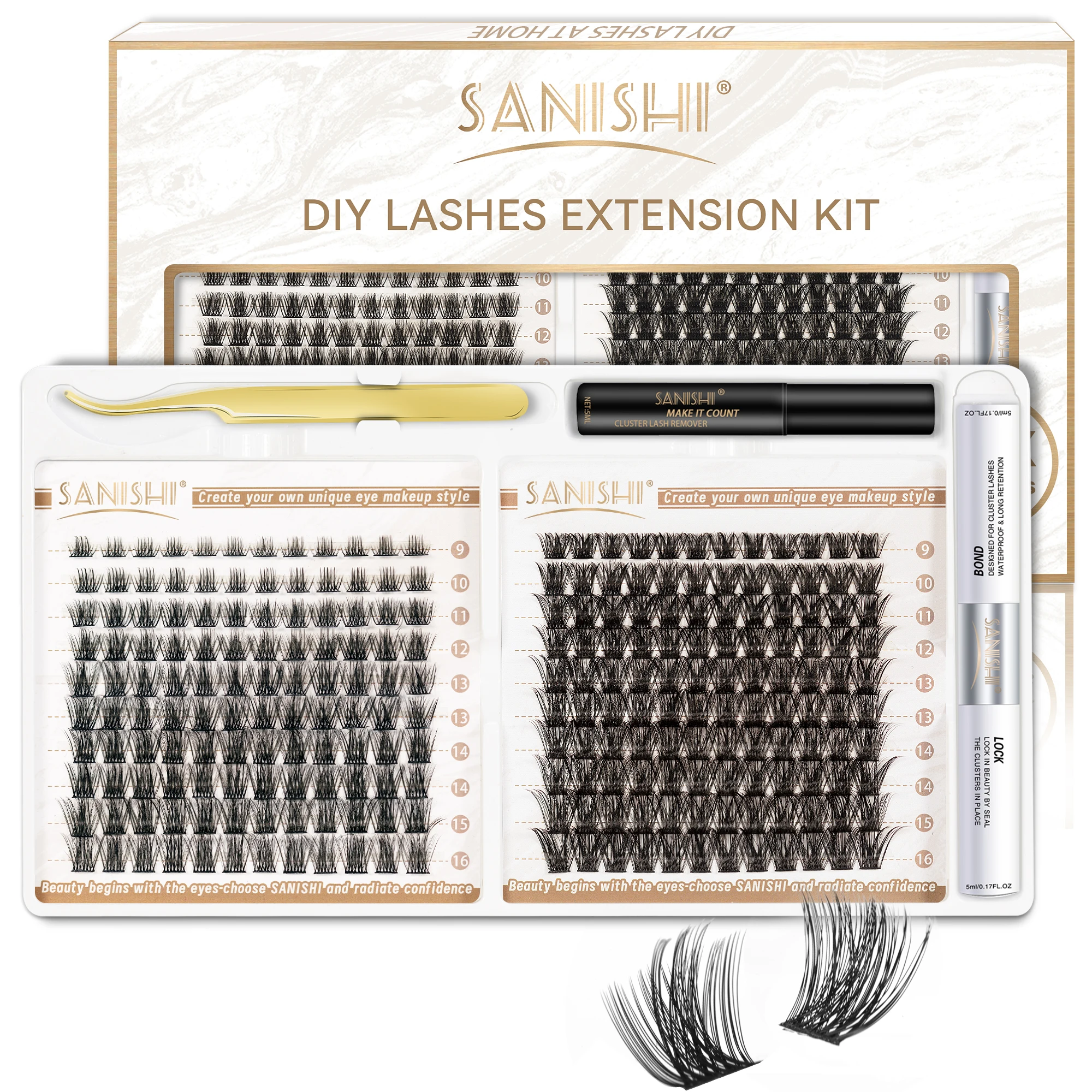 Sanishi DIY Eyelash Extension Set 240 Natural Eyelash Curler 9-16MM Mixed Length Individual Set-lash extension kit eyelash set