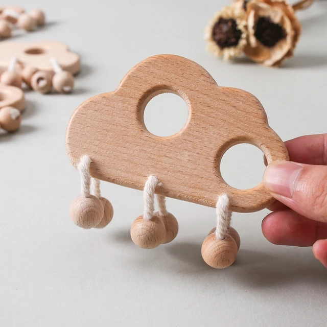 Baby Toys Beech Wooden Teething Cloud Cartoon Horse Wooden Beads Children Stroller Toy Making Noise Rattle Gift DIY Baby Rattles 2