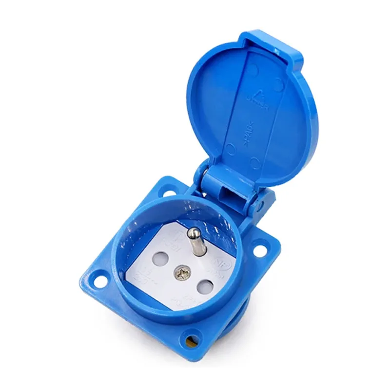 1pc Waterproof Dustproof Industrial Safety Power Outlet - Black Blue, 16A Type E/F