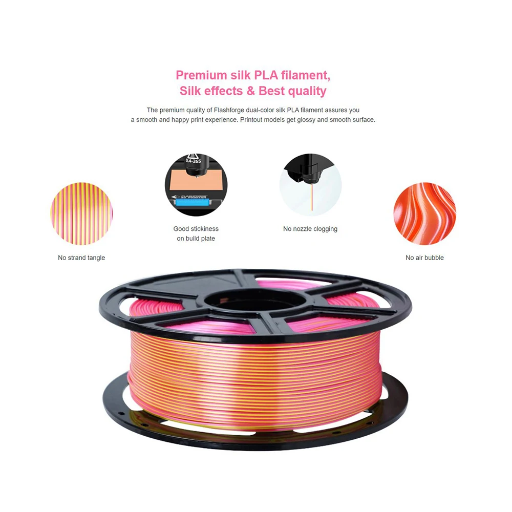 Flashforge Dual Color Silk Pla 3d Printer Filament 175 mm Alta Dureza Embalagem Selada sem Plugues sem Endeformação Baixo Encolhimento - Imagem 5