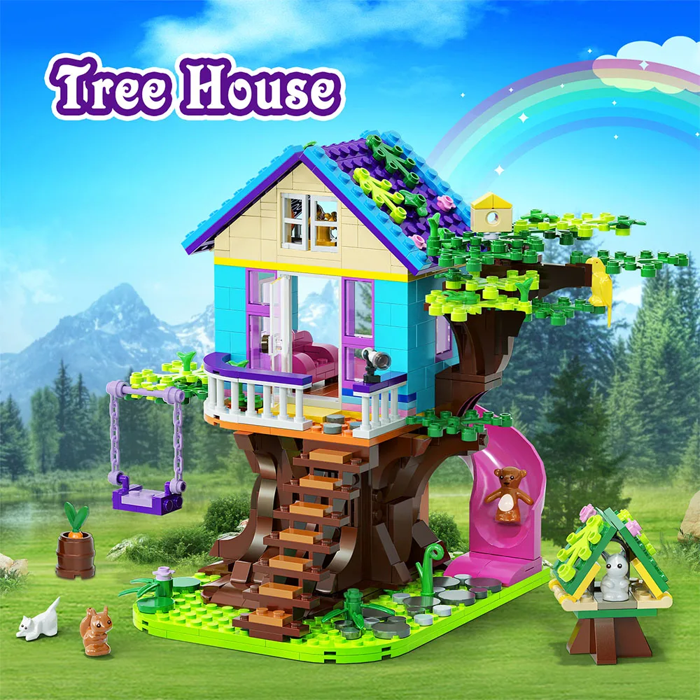 2023 New Tree House Building Blocks Kit Colorful Forest Elf Cabin Cottage Hut Brick Model Toy Fai Da Te Kids Friend Regali Di Compleanno