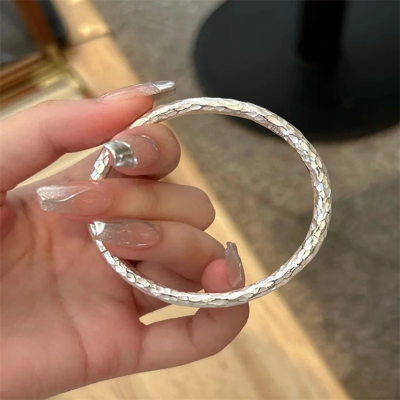 Original design 925 sterling silver, men's and women's hammer pattern bracelet, punk style minimalist fashion jewelry gift