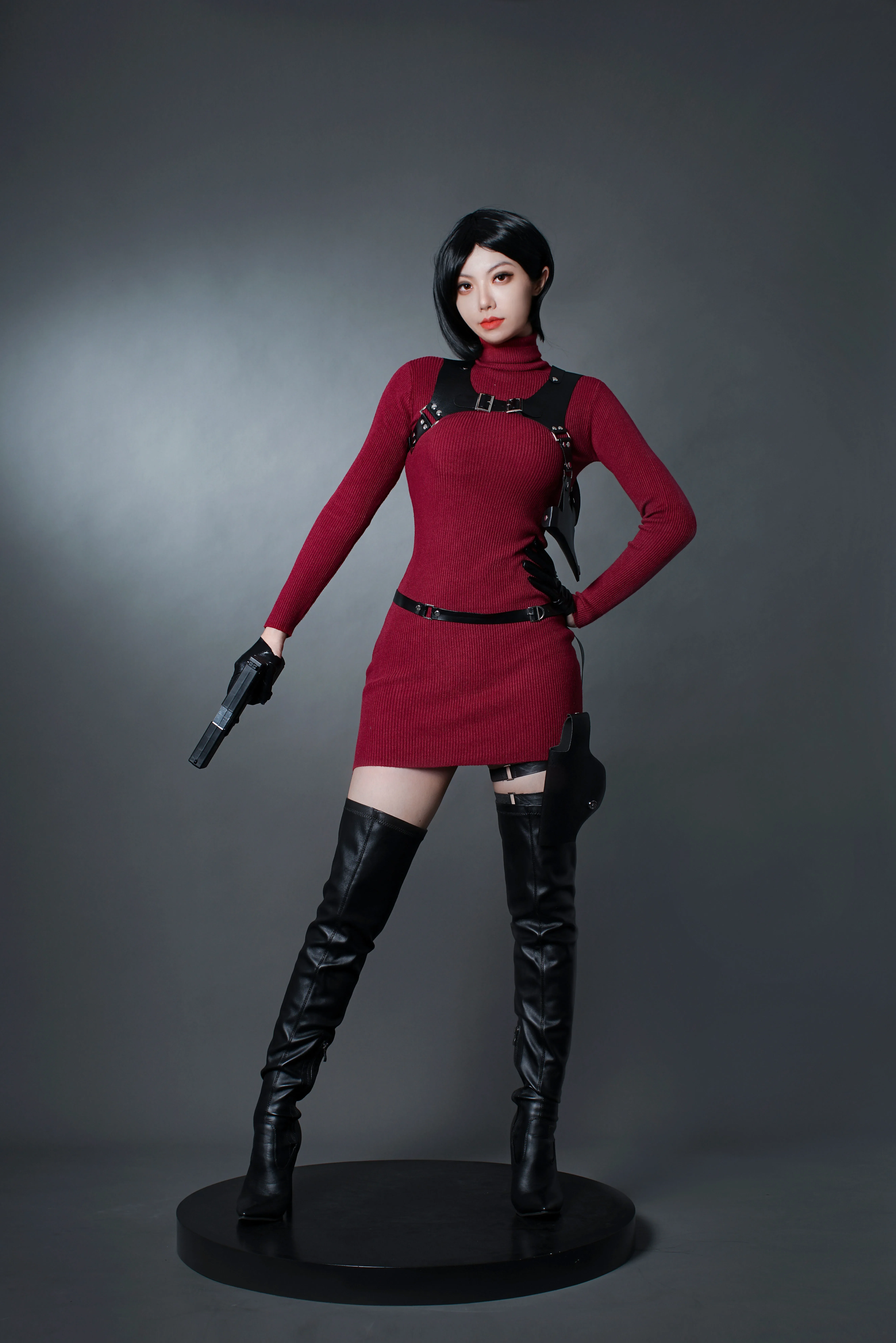 Seaehey Ada Wong Fancy Dress Costume Ada Wong Knitted Dress Red Mini Dress Turtleneck Long Sleeve Tunic Dress MidijDress Halloween Carnival Suit