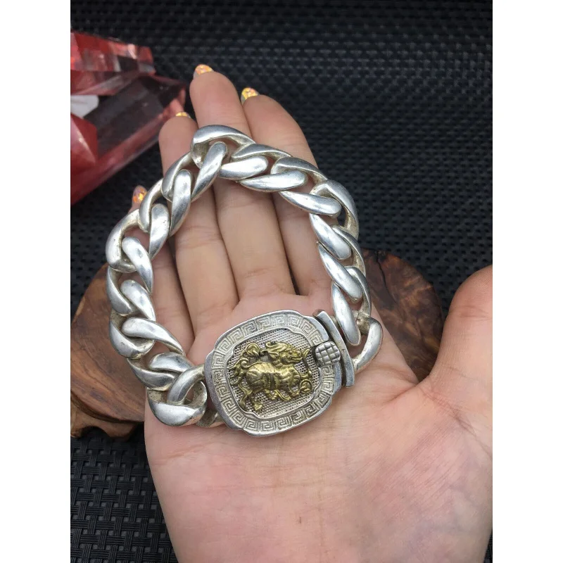 Collezione Cinese Asiatico Tibet Miao Argento Cool Statue Fashion Bracciale