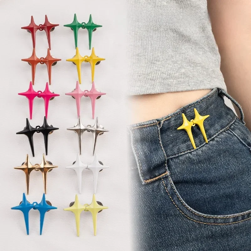 1 paire de boucles de taille en forme d'étoile croisée, Clips réglables et détachables pour pantalons, tendeur de taille, boutons métalliques sans clous pour décoration de jeans