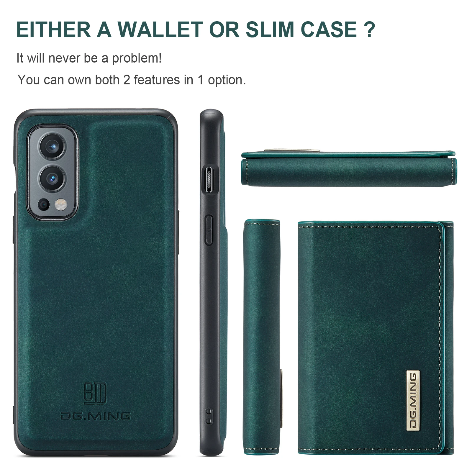 DG.MING 2in1 Detachable Case Leather Wallet Strong Magnet Protecting Back Cover for OnePlus Nord 2/9RT 9R/OnePlus 11 9 10 Pro