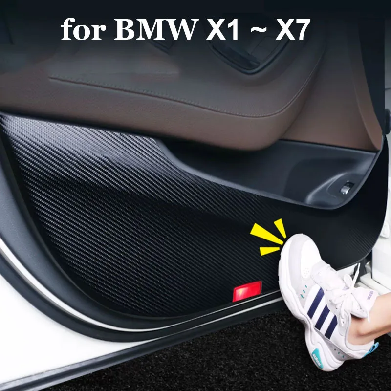 

4PCS For BMW X1 X3 X5 X6 X7 2024 2023 2022 2021 2020 2018 Leather Carbon Fiber Sticker Door Anti Kick Cover Protection Mat