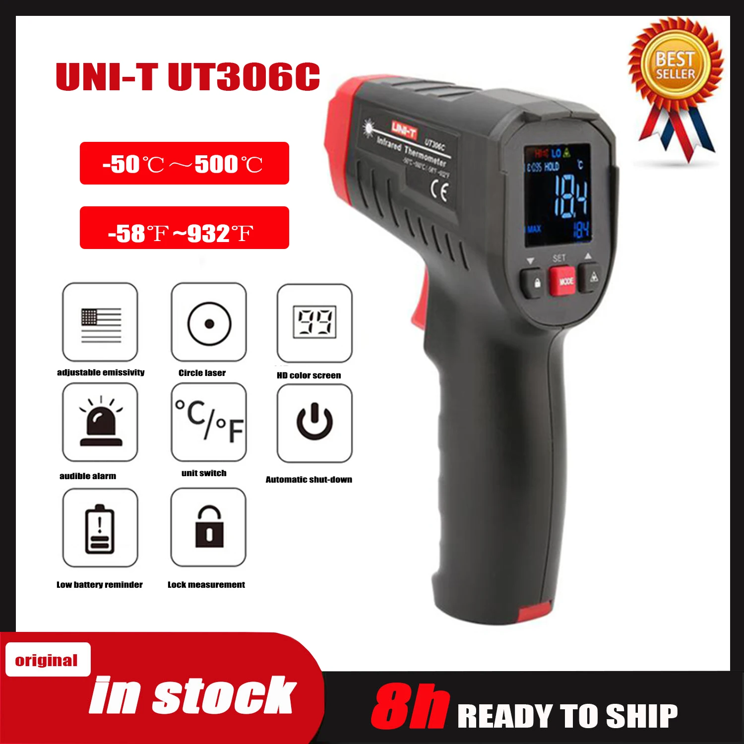 Ut306 UNI-T UT306C UT306S Infrared Thermometer Industrial Digital Display ...